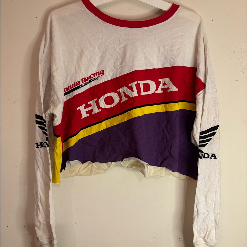Red and Purple Long Sleeve Crop Graphic T-Shirt